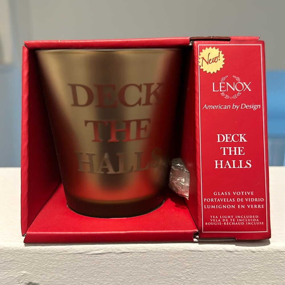 NWT Lenox ~ Golden Holidays ~ 'Deck The Halls' ~ Glass Votive ~ 4"